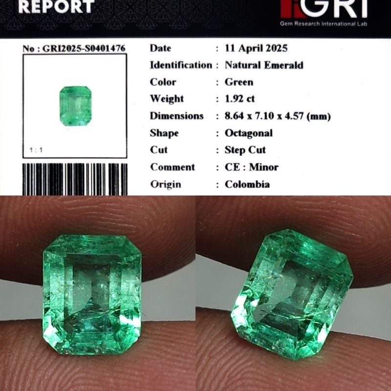 Natural Emerald Colombia Minor Zamrud Colombia Minor Almost 2ct GRI Material Top Crystall Full Luste