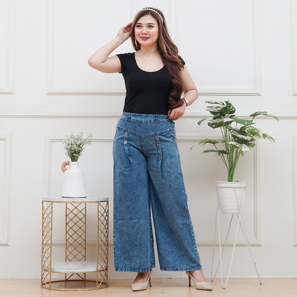 celana kulot jeans Paula Jumbo Snow Palazzo Kulot / Kulot Payung Jeans