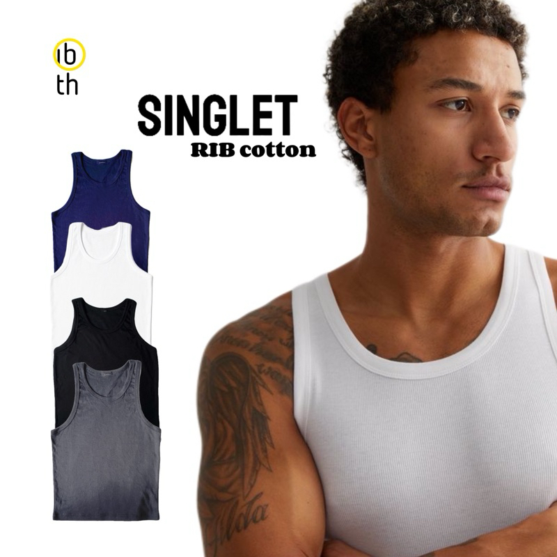 kaos dalam singlet sleevless tanktop pria O neck rib cotton