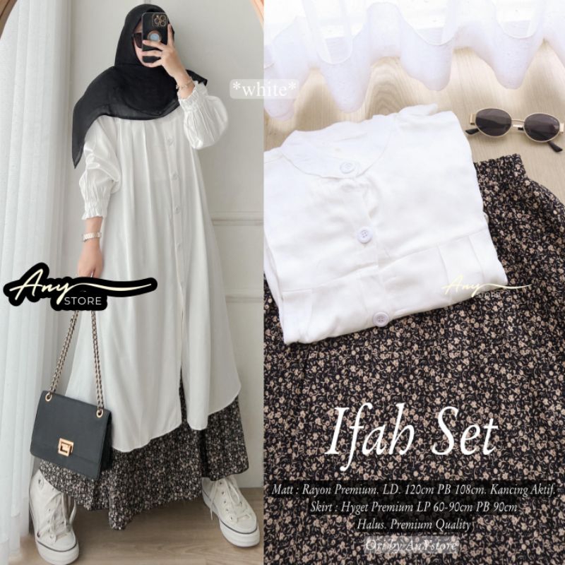 (COD) Ifah set ORI ANY setelan rok plisket mix tunik// derin set