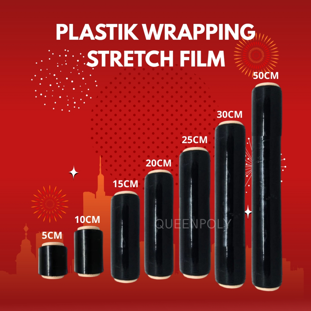 

Plastik Wrapping Barang / Stretch Film Hitam 5cm - 50cm x 300 meter 17 micron TIDAK GAMPANG PUTUS