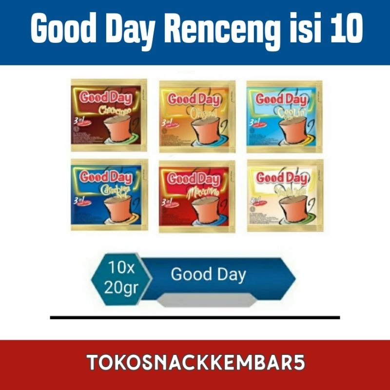 

Good Day Minuman Kopi Renceng isi 10 All Varian Chocochino Mochacino Cerebian nut Vanilla Latte Original