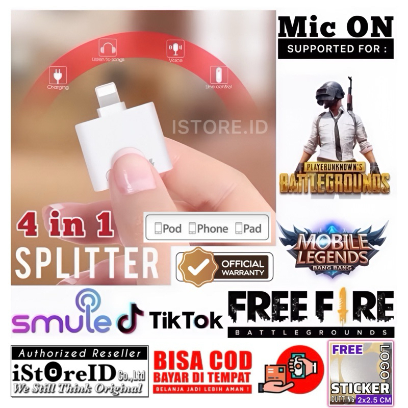 (COD) [OPEN MIC] Mini Splitter 4-IN-1 Dual Lightning Converter / 3.5mm Kabel Charger Aux Mic ON Adap