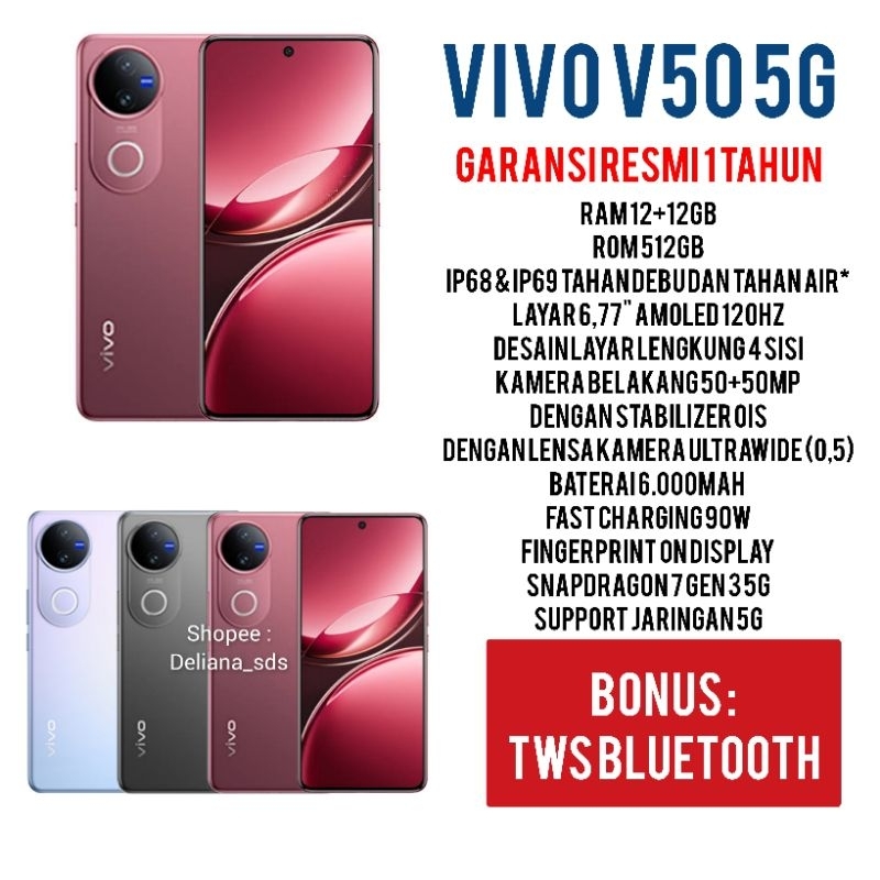 Vivo V50 5G 12/512 12+12/512 24/512 Garansi Resmi 1 Tahun Vivo V50 12/512 Vivo V50 5G 12+12/512 Vivo
