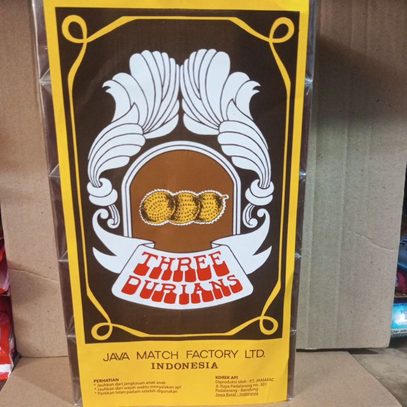 Korek Api Kayu Cap Three Durians 1 Pak Isi 10 Box