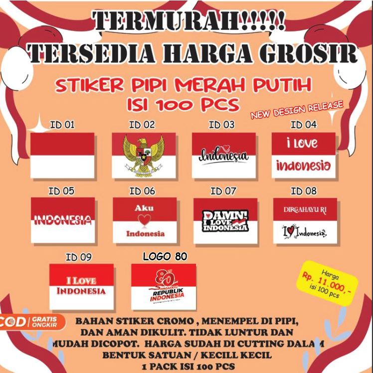 

[100 pcs] STICKER / STIKER PIPI BENDERA MERAH PUTIH 17 AGUSTUSAN / INDONESIA