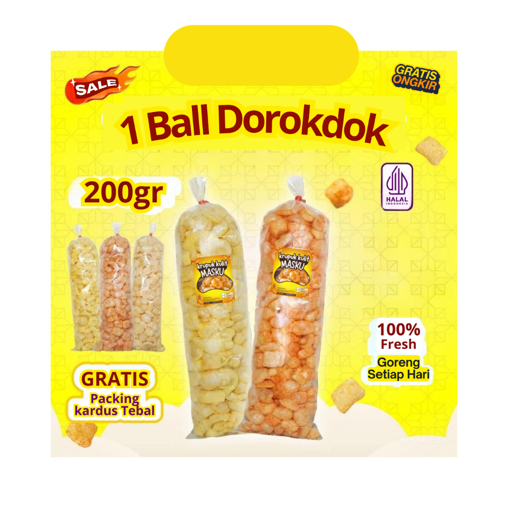 

1 BALL KERUPUK KULIT SAPI ASLI 200 GR DOROKDOK RENYAH GURIH TANPA PENGAWET SNACK CEMILAN ASIN HALAL VIRAL