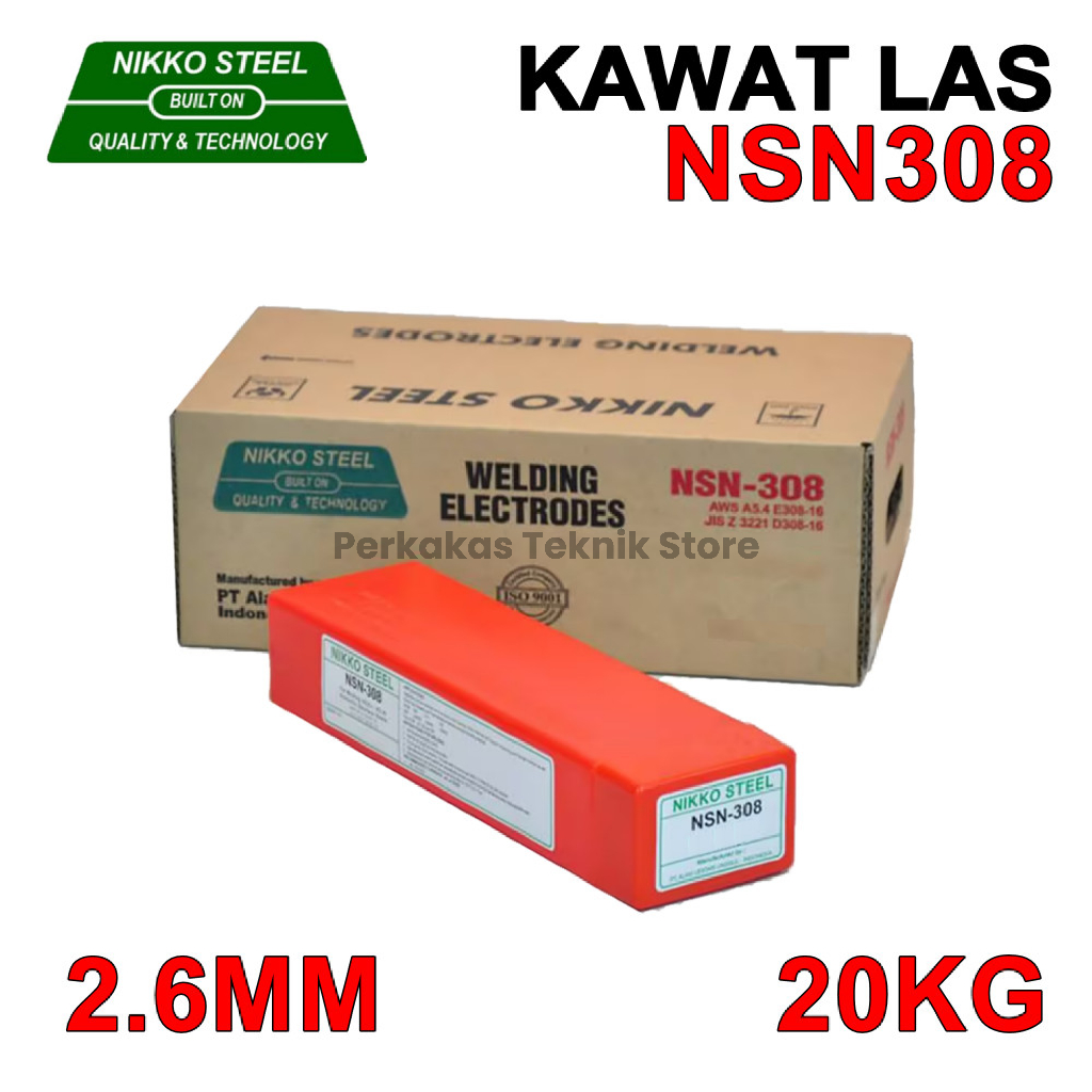 Kawat Las 2.6mm NSN308 NIKKO STEEL 2.6 X 300 Elektroda NSN 308 2.6 mm Welding Listrik 2.6 Kemasan Pe