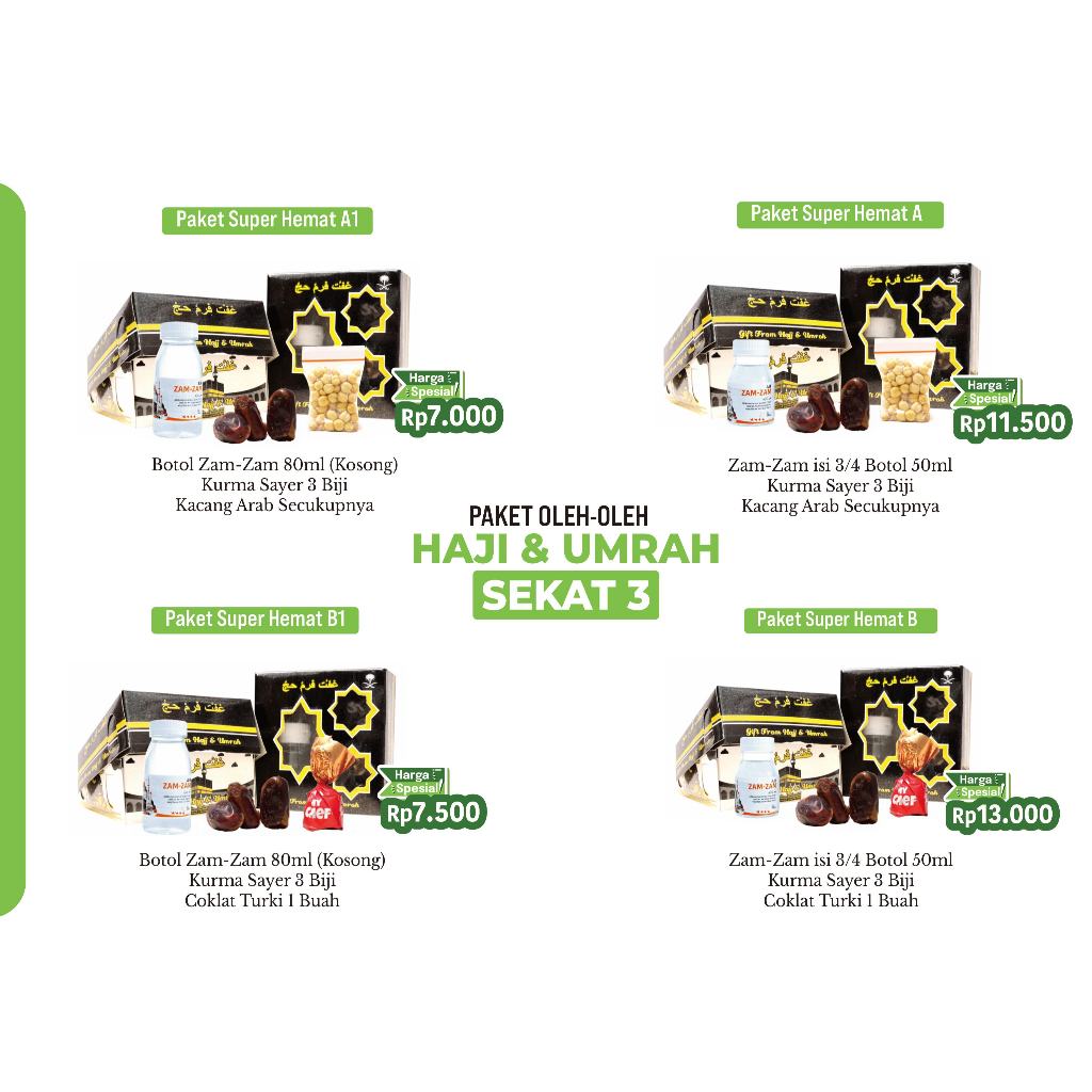 

Paket Hemat Oleh-Oleh Hampers Haji & Umrah Sekat 5 / Sekat 3 – Kurma, Zam-Zam, Coklat Turki, Kacang Arab, Tasbih
