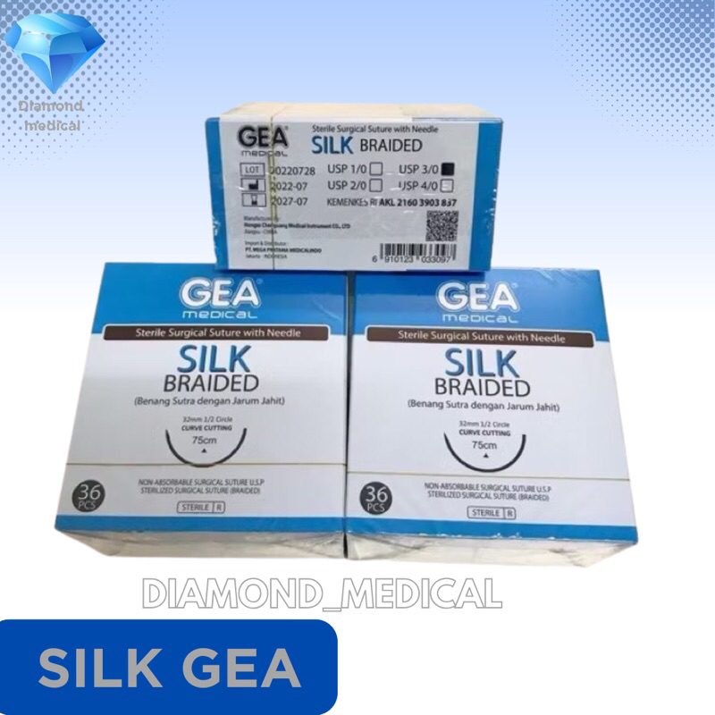 Benang Jahit Silk GEA + Jarum GEA Benang sutra dengan jarum jahit 2/0 3/0