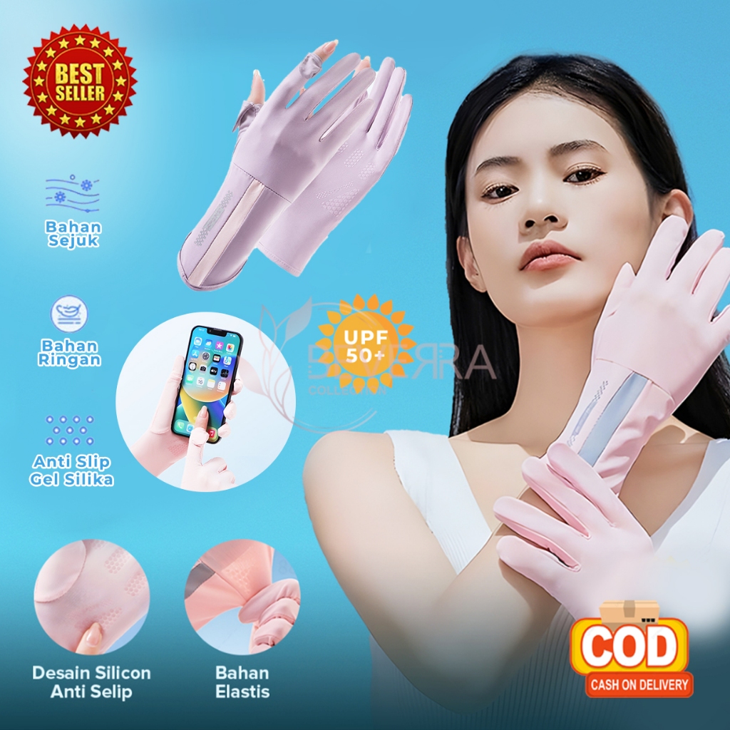 Sarung Tangan Anti UV Wanita UPF50+ Anti Slip Pelindung Sinar Matahari Gloves Sepeda Motor GL-FNF