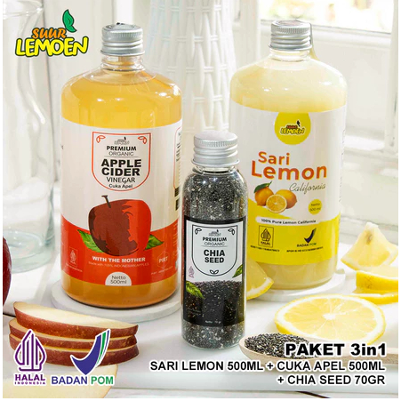 

TERLARIS!! PAKET DIET HEMAT CUKA APEL+SARI LEMON+CIASHEED-SARI LEMON MURNI
