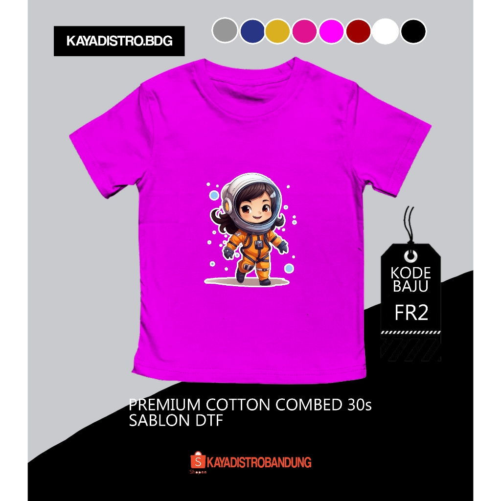 Kaos distro anak motif Astronot cewek usia 0-12 tahun - Grosir kaos anak murah Bandung