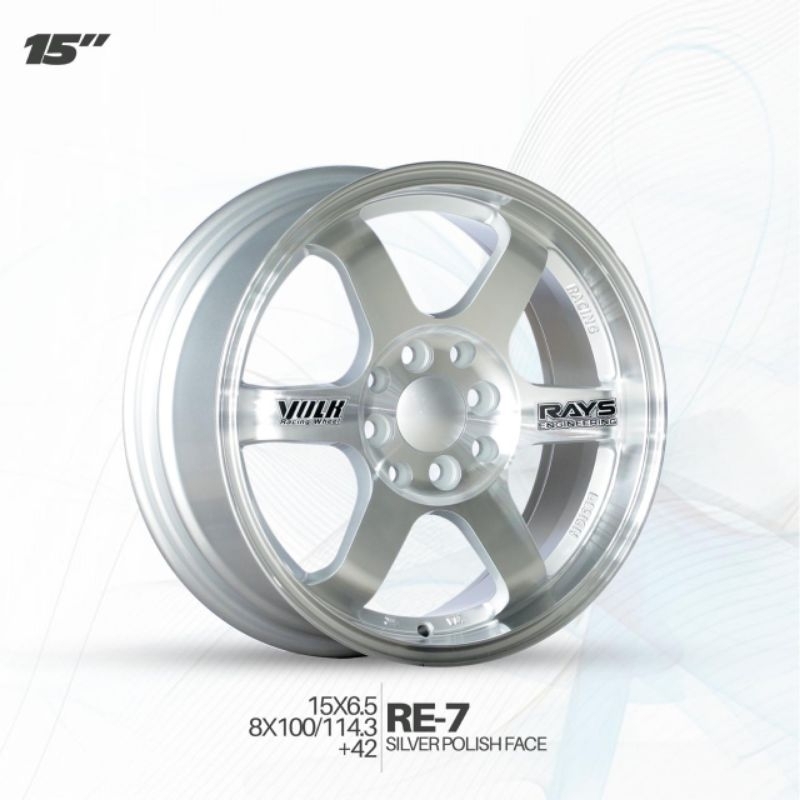 velg te37 ring 15 lebar 6.5 et42 pcd 4x100/114 silver polish