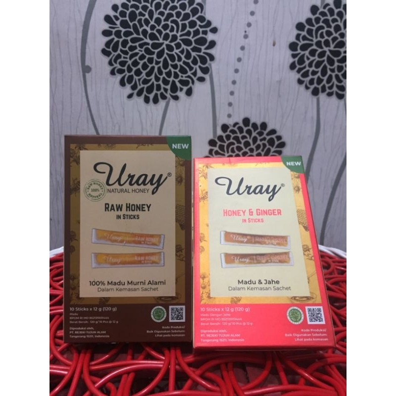 

Madu URAY Raw Honey atau Ginger ,Royaljelly & Beepollen perkotak isi 10 sticks