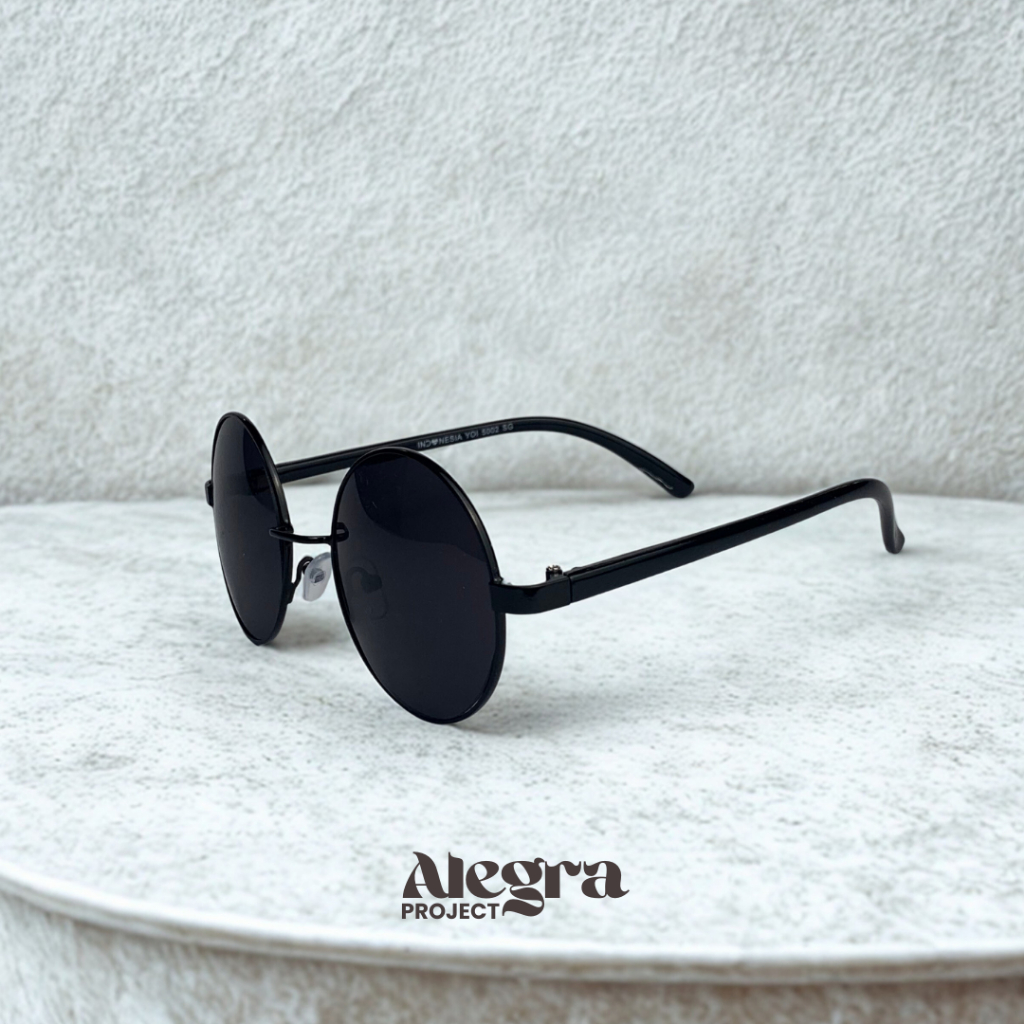 Kacamata Bulat John Lennon Sunglasses Pria Full Hitam