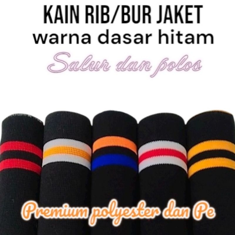 kain rib bur polyester hitam salur dan polos perlembar