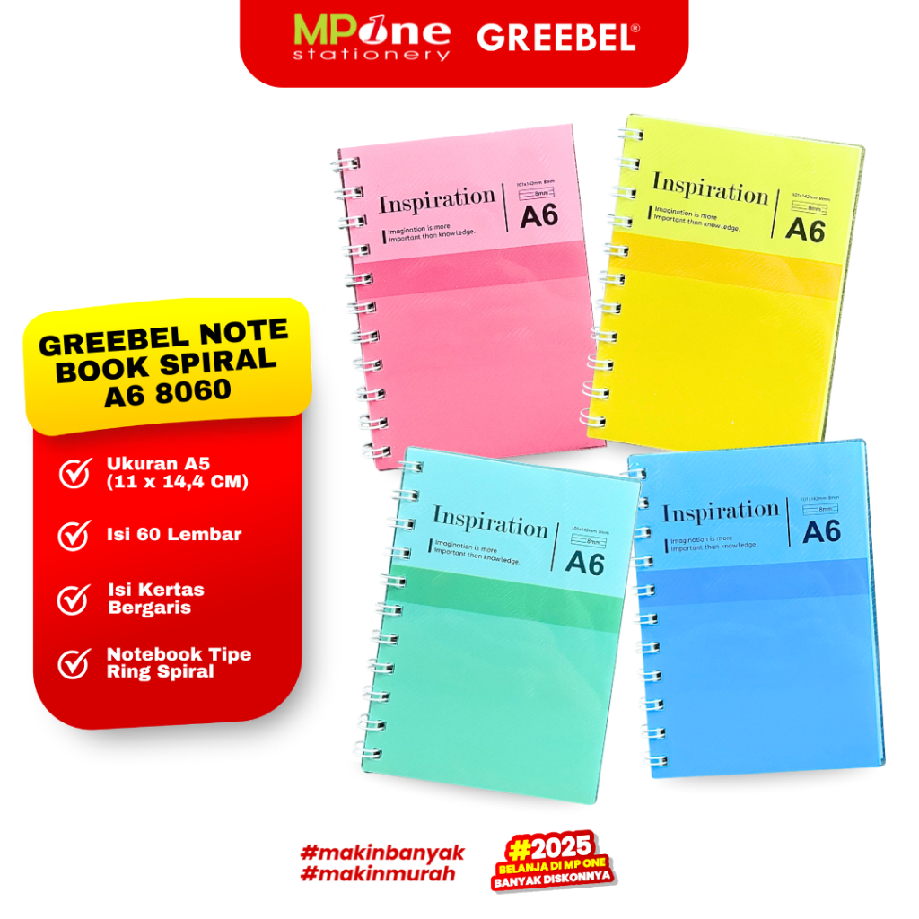 

Greebel Notebook Spiral Ring A6 8060-A6PP / Buku Catatan Mini Isi 60 Lembar Greebel