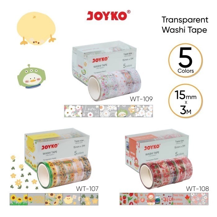 

Washi Tape WT-107 WT-108 WT-109 Pita Perekat Selotip Kertas Warna Joyko / Lucu
