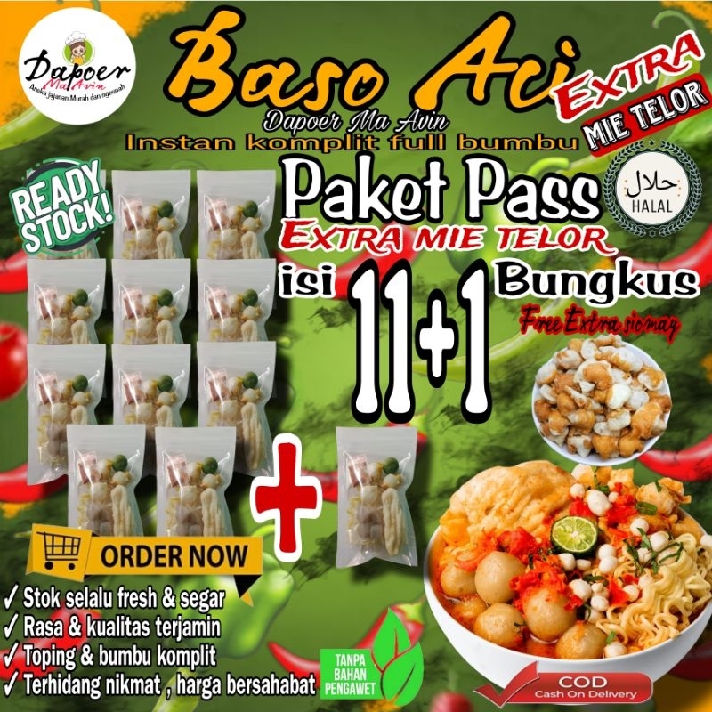 

12 Bungkus [Paket Pas Extra Mie Telor] Baso Aci Instan Khas Bandung Komplit Full Bumbu Pedas / Bakso olahan / Baci Kuah / Boci Homemade - Makanan Cemilan Viral