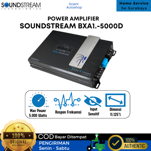 Power Amplifier Monoblock - Power Speaker Bass Mobil - SoundStream - Amplifier BXA1-5000D - Plug N P