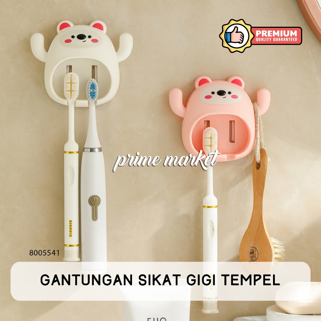 Gantungan Sikat Gigi Tempel Holder Sikat Gigi Dinding Anak 2 Sekat Motif Beruang Lucu Tempat Sikat G