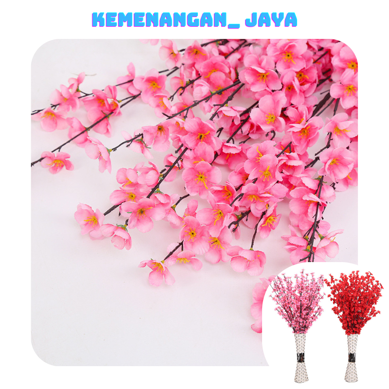 Bunga Sakura Cherry Blossom Tangkai Plastik Daun Sakura Artificial Panjang 65cm Imlek Tanaman Hias B