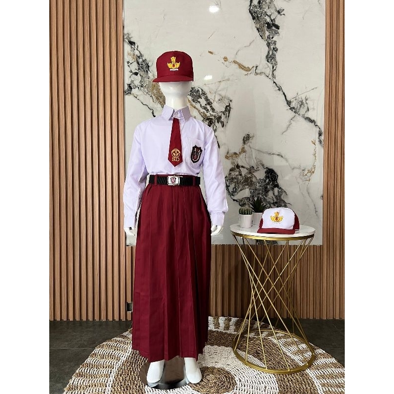 setelan seragam sekolah anak SD kelas 1-6 laki-laki dan perempuan kaos tangan panjang seragam merah 