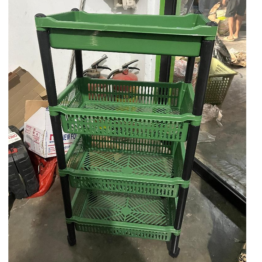 Rak Salon Nampan Ksb Keranjang Buku Pakaian Segi 4 Susun serbaguna 4 tingkat empat tingkat Roda Bero