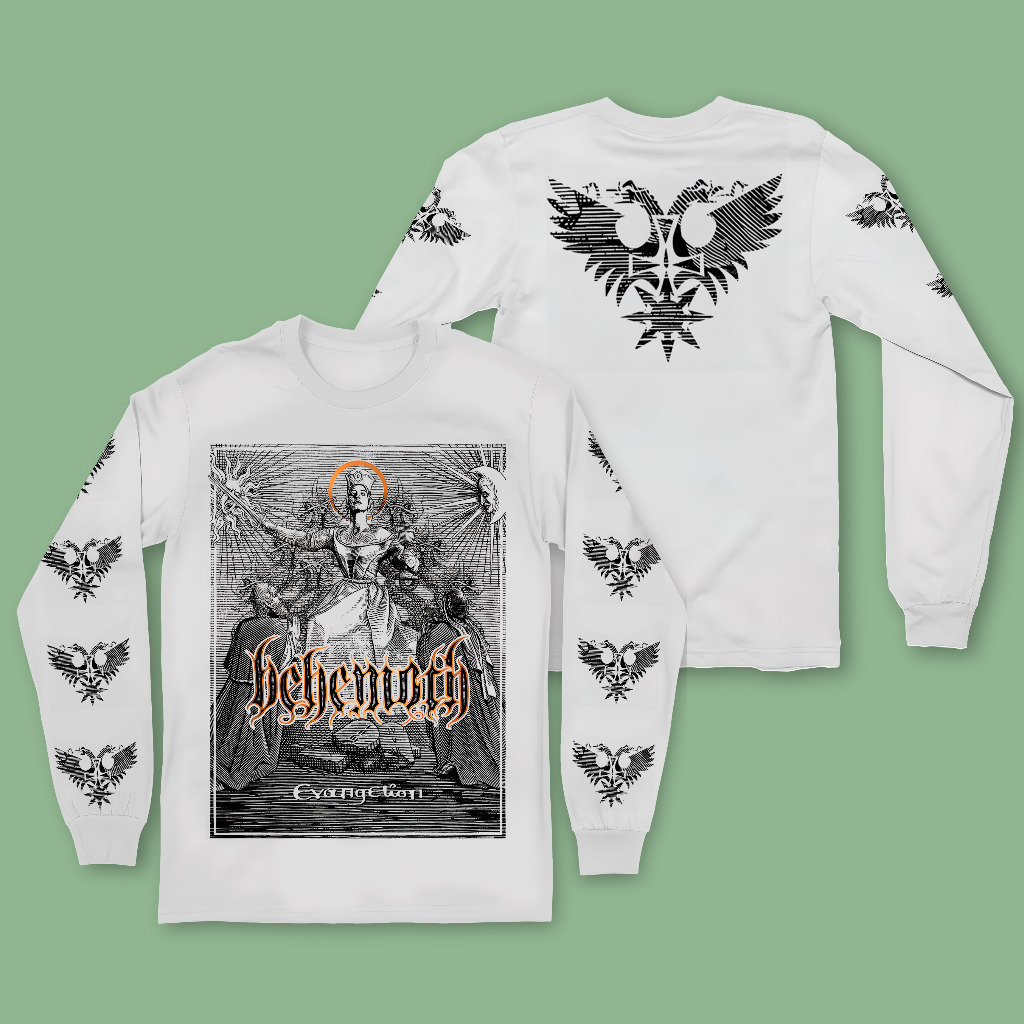 Bootleg Merch BEHEMOTH - EVANGELION 100% Cotton COMBED 30s Putih Tangan Panjang Rib