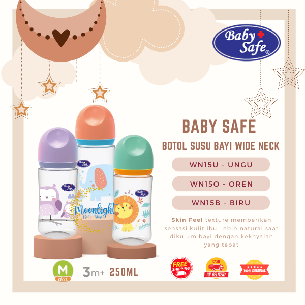 BabySafe - WN15 - Botol Susu Bayi Wide Neck - Skin Feel Nipple 250 ml - 3 Bulan Keatas