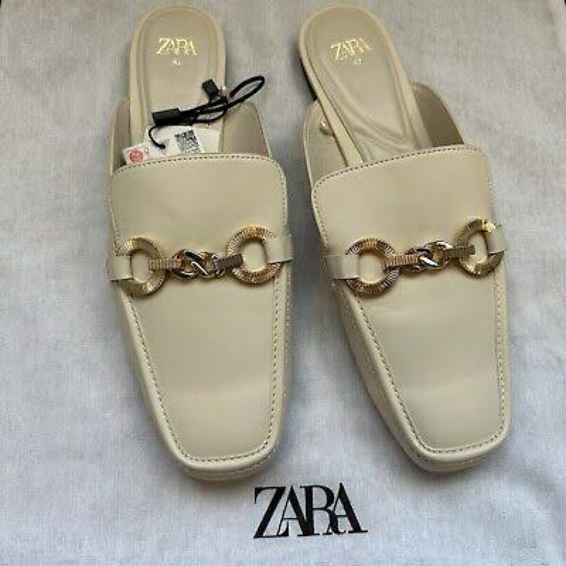 Zara Chain Trim Open Loafers Size 35