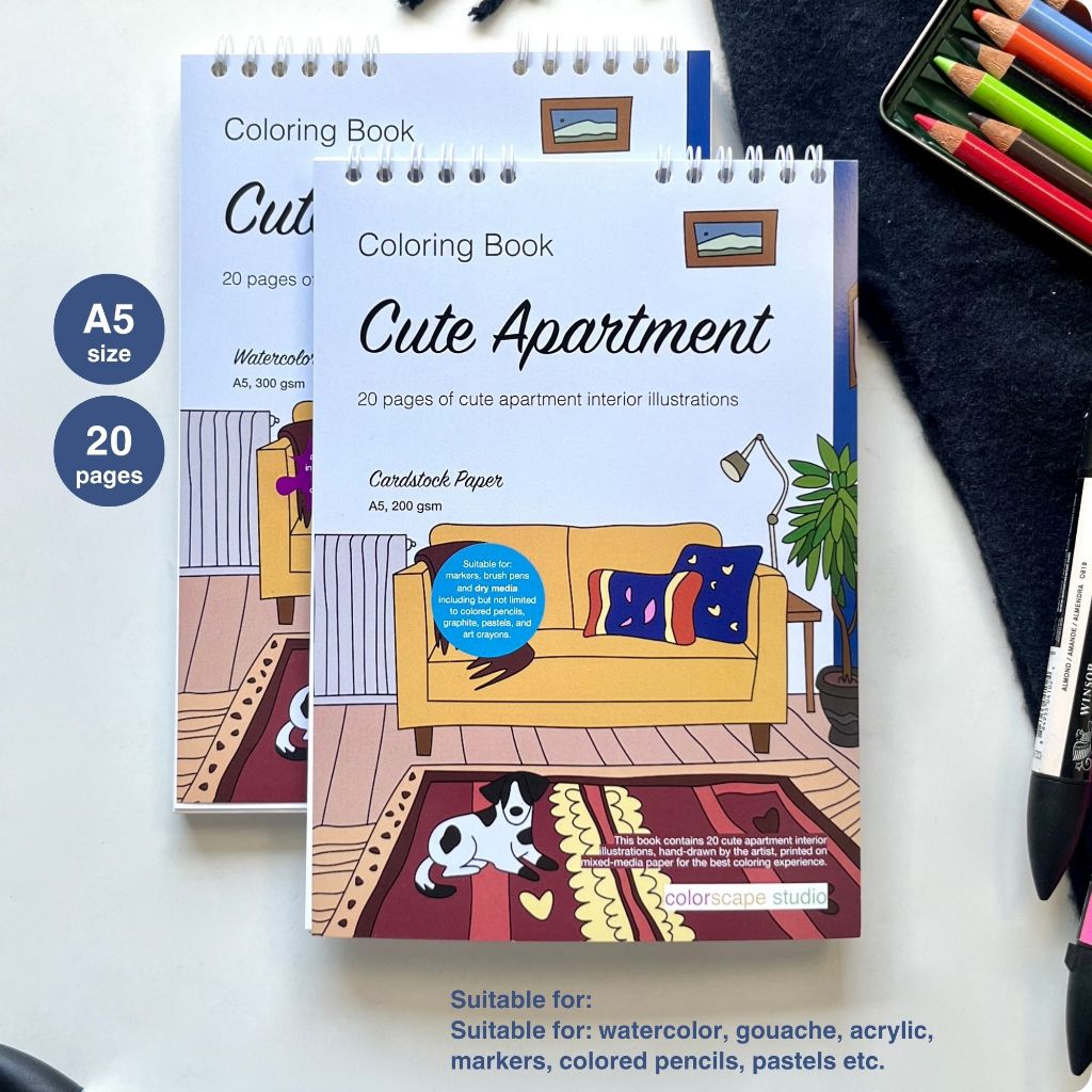 Watercolor & Mixed Media Coloring Book - Cute Apartment