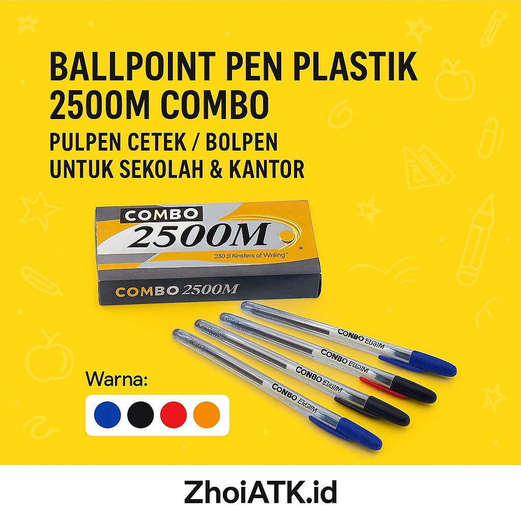 

BALLPOINT PEN PLASTIK 2500M COMBO | PULPEN CETEK / BOLPEN UNTUK SEKOLAH & KANTOR