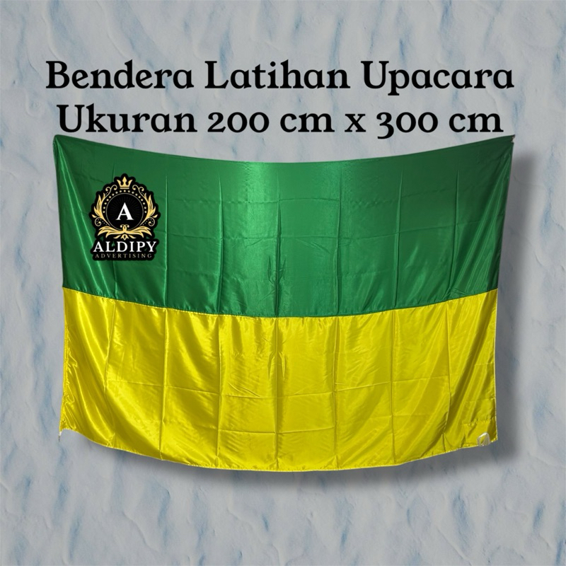 

Bendera latihan upacara bendera hijau kuning bahan satin ukuran 200 cm x 300 cm