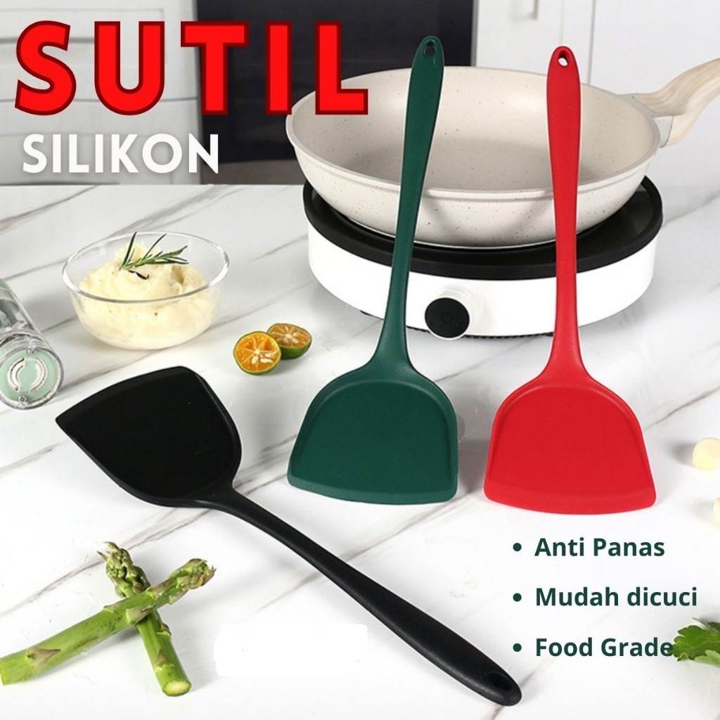 SUTIL Spatula TEFLON goreng silikon anti gores tahan panas 33cm L25