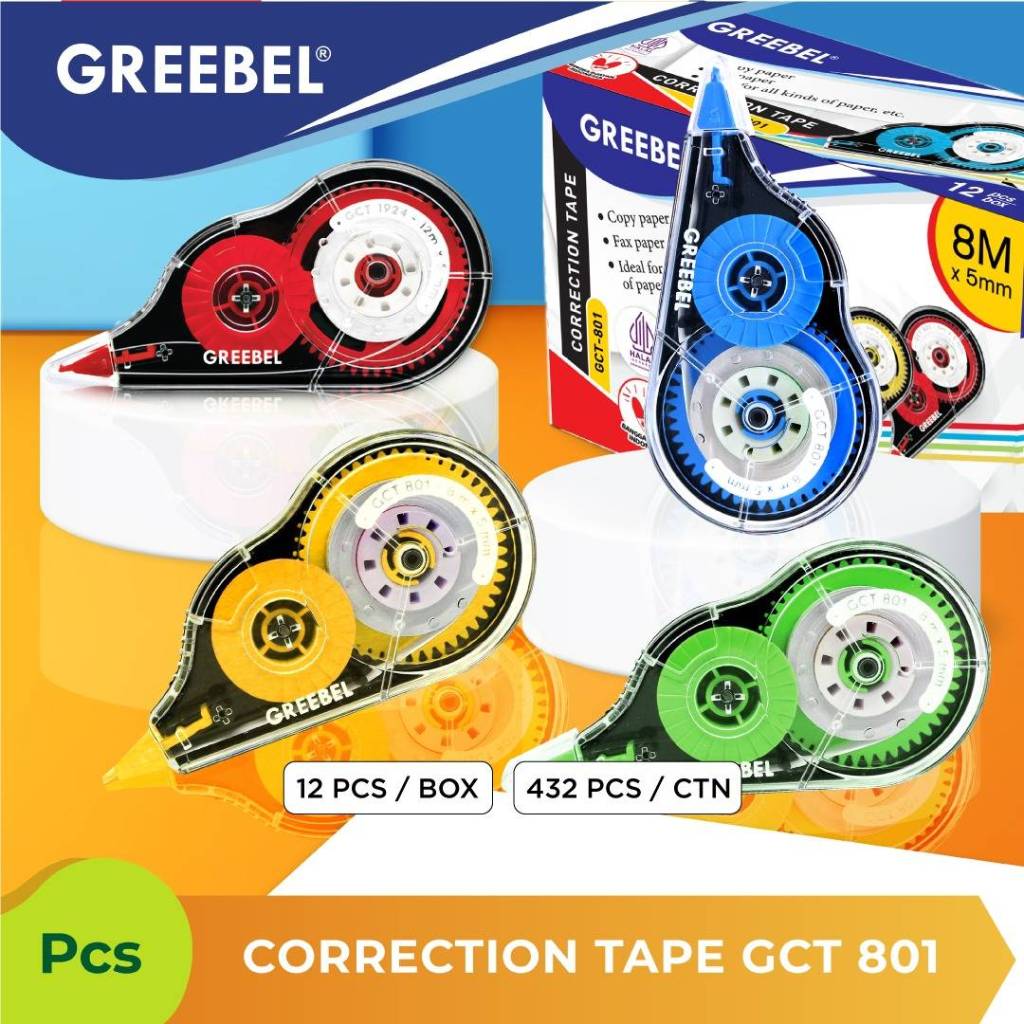 

[PAPERANDPLAY] GREEBEL CORRECTION TAPE GCT-801 | Tip Ex Kertas Roll Pita / Koreksi Pulpen