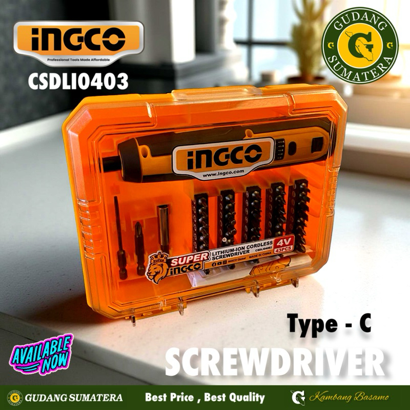 OBENG BATRAI INGCO CSDLI0403 / Cordless Screwdriver 4V / Mesin Bor Obeng Sekrup Baterai Cas Mini Ele