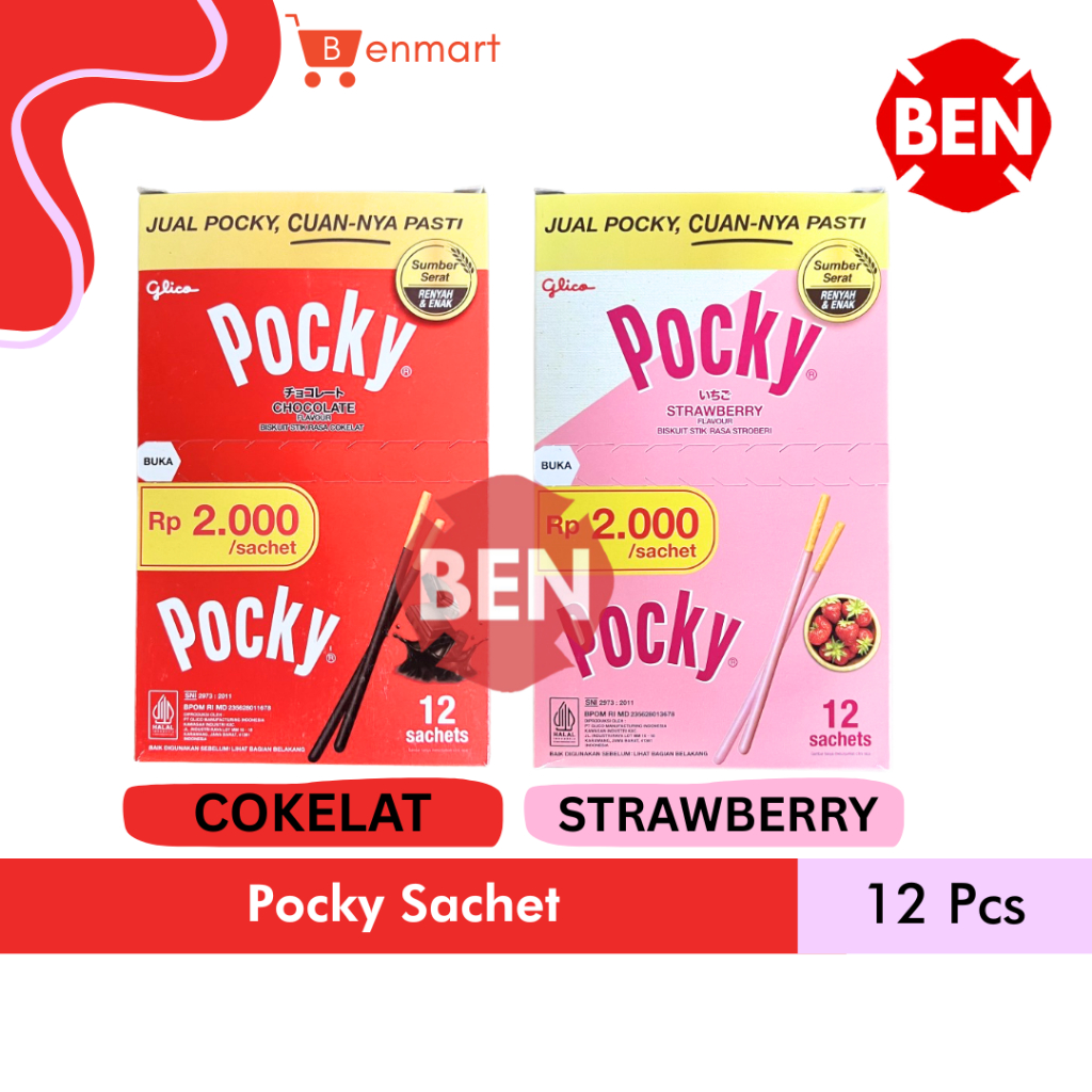 

Glico Pocky Sachet CHOCOLATE / STRAWBERRY 1 Box Pak 12 Sachet - Biskuit Stick Stick Mini Cokelat Coklat Stroberi
