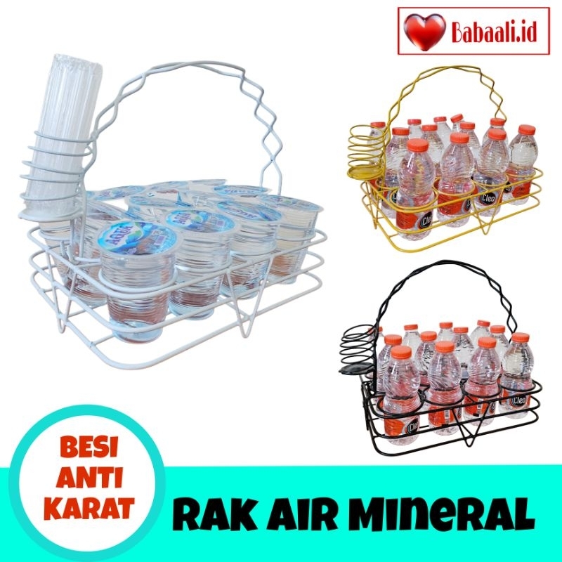 Rak tempat aqua gelas keranjang air mineral bahan besi anti karat