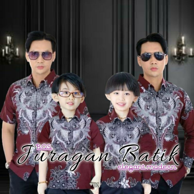 Kemeja Batik Pria Warna Merah Maroon Maron Marun | Kemeja Batik Couple Ayah Dan Anak Laki-laki Cowok