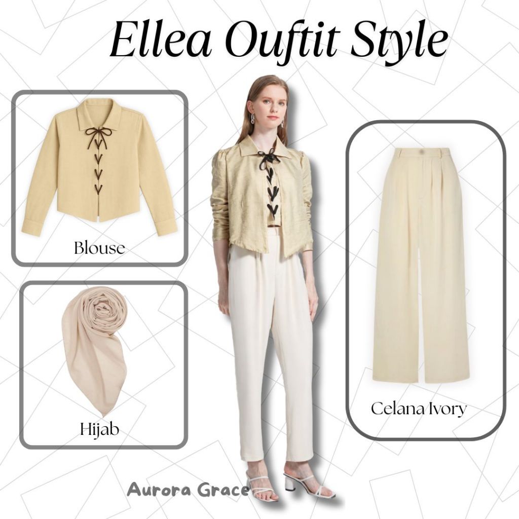 Aurora Grace| Outfit Cream Style Hangout (Celana Kulot, Blouse Pita, Hijab) -Outfit 3in1