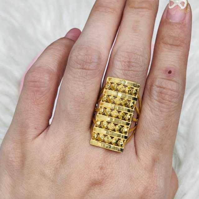 Cincin kerawang gerbong bola bola panjang uk 16 elegant emas asli kadar 700