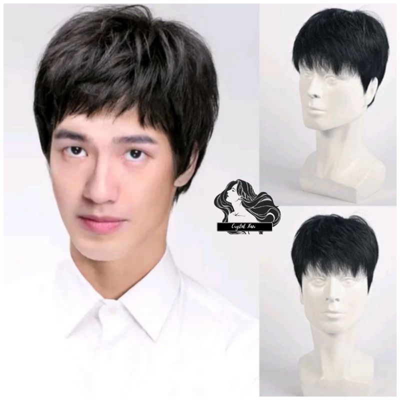 Wig Pria Korea Rambut Pendek Dengan Poni Pendek Gaya Cowo Korea