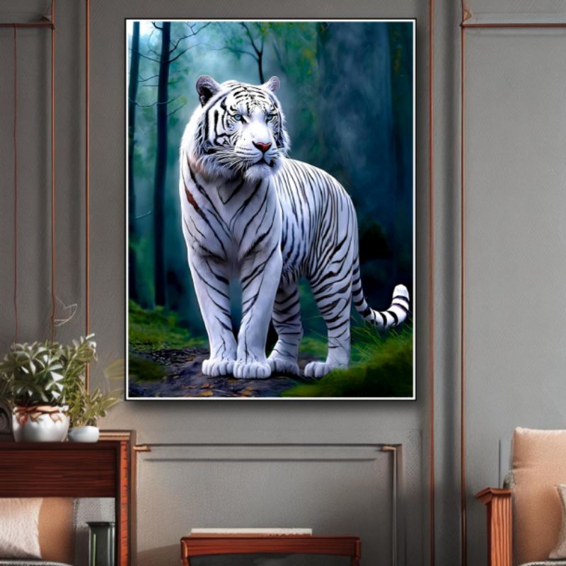 Cetak poster lukisan hiasan dinding MACAN PUTIH HARIMAU PUTIH dekorasi rumah ruangan tamu kamar tidu