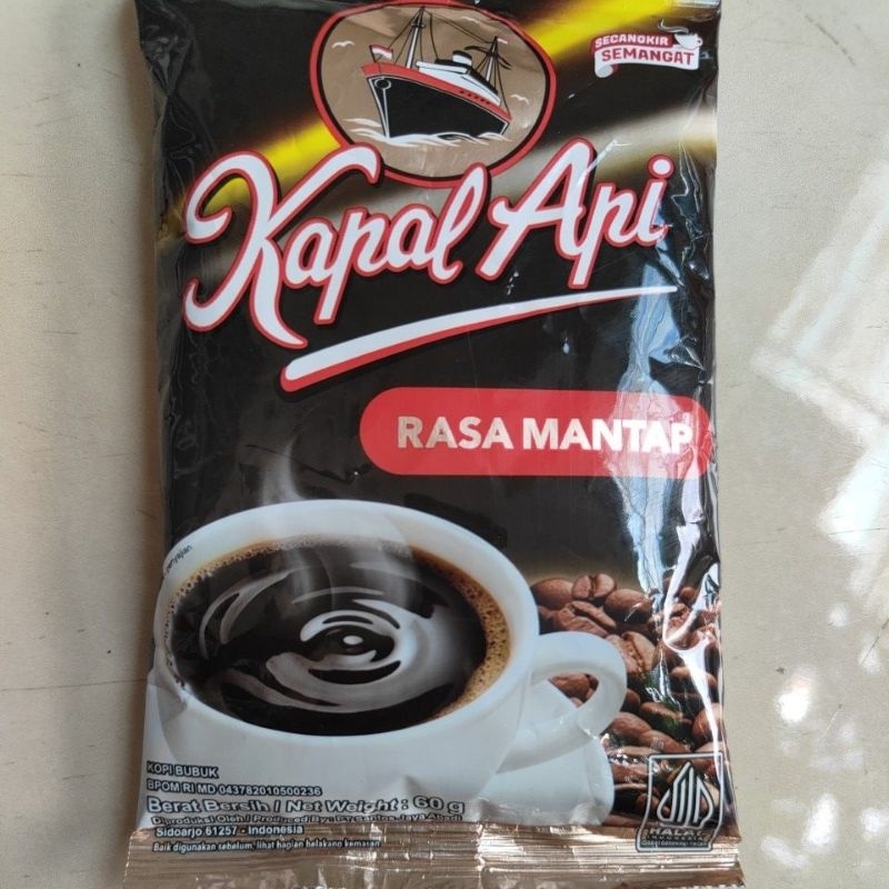 

Kopi kapal api mantap 60 gram kopi bubuk saja