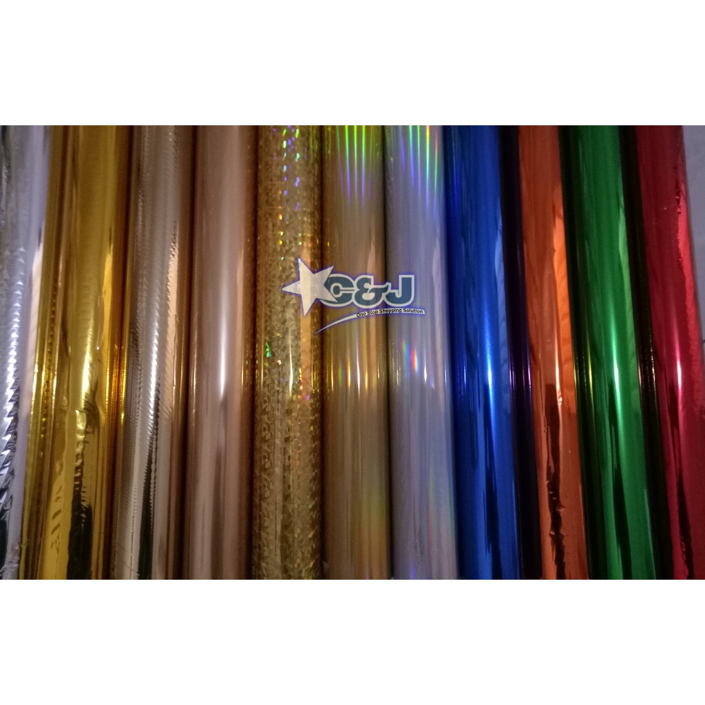

Hot Stamping Foil 64cm x 120mtr utk bahan KERTAS : undangan cover buku yasin map rapot paspor hotprint hotpress hotfoil