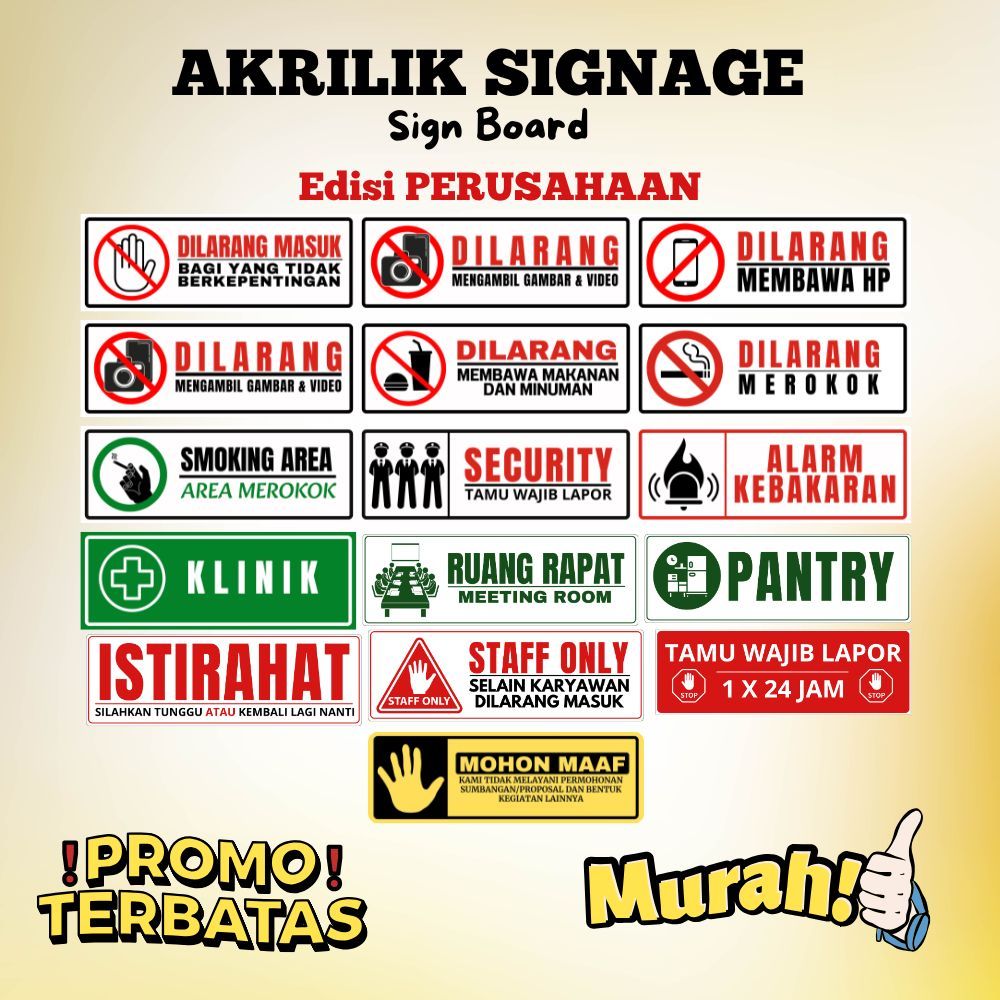 

Akrilik Sign Board Anti Luntur dan Tahan Lama Untuk Perkantoran/Usaha