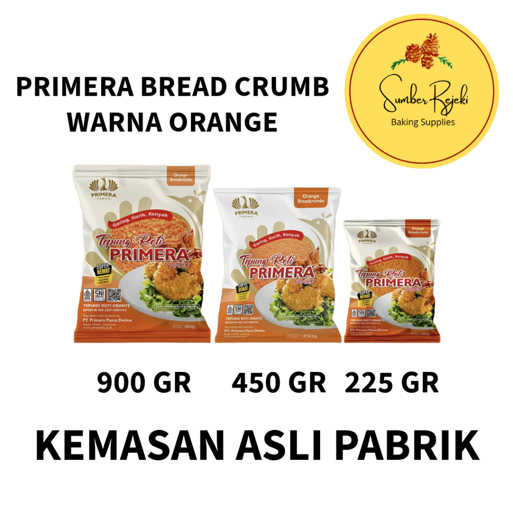 

Primera Bread Crumb Tepung Roti / Panko Warna Orange Ukuran 900 Gr, 450 Gr, 225 Gr KEMASAN ASLI PABRIK