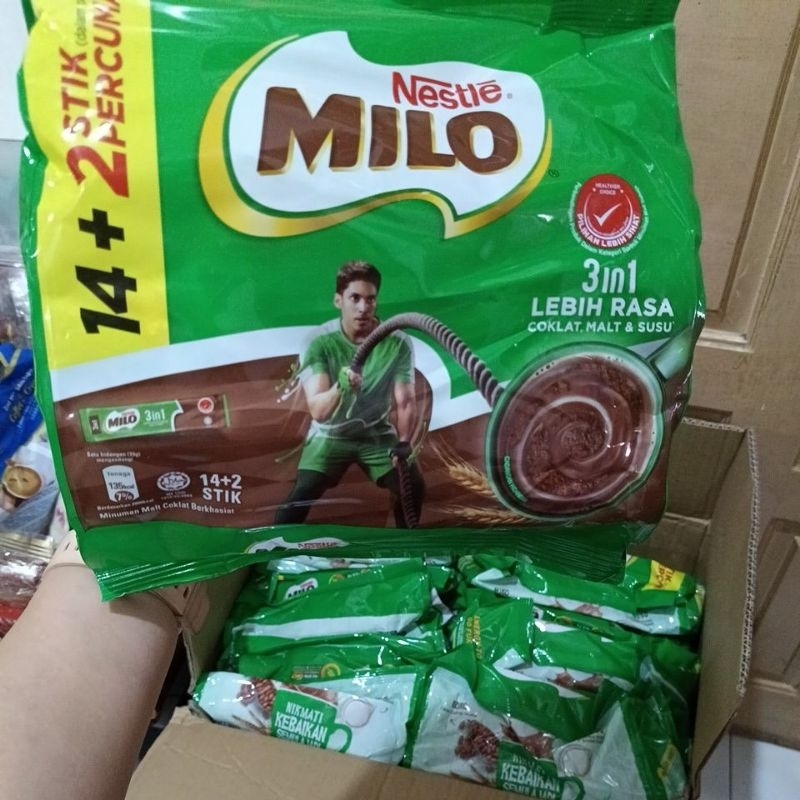 

milo 3in1 14+2 stik ori minuman malt dan susu